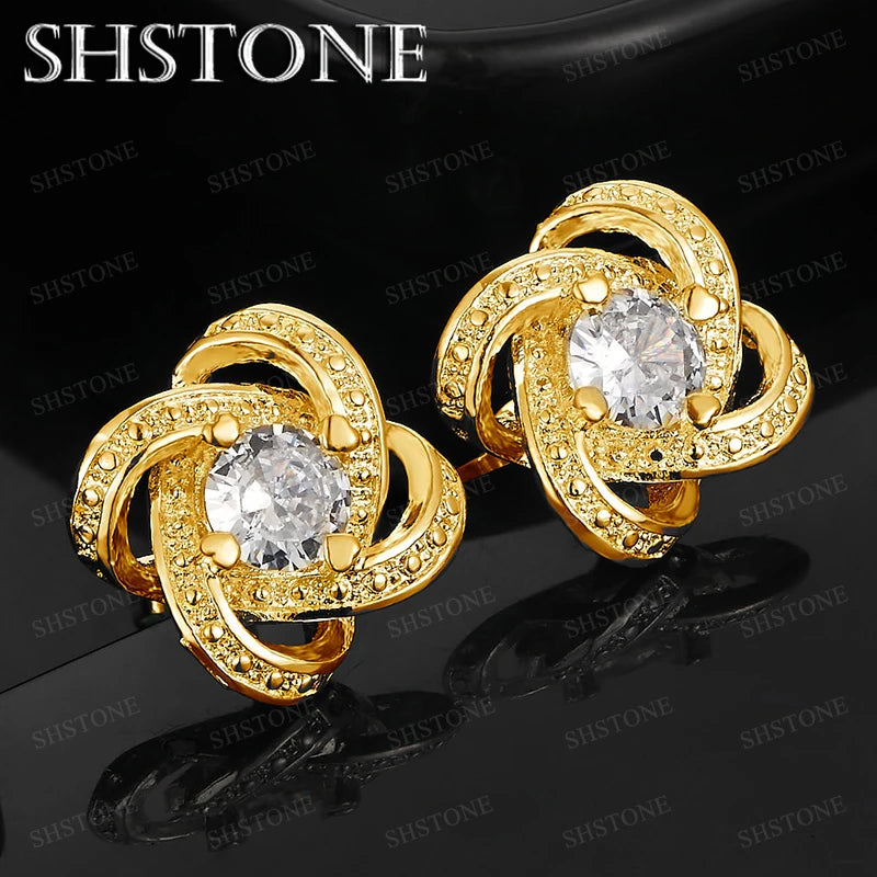 18k Gold Rose Flower Zircon Stud Earrings - Multi Circular Fashion Jewelry