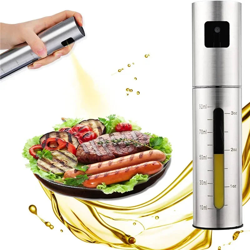 Stainless Steel Oil & Vinegar Spray Bottle with Dual Scale - Reusable Kitchen Dispenser
