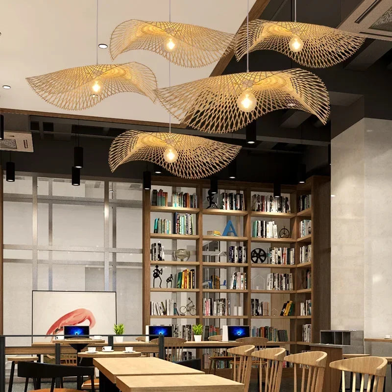 Eco-Friendly Bamboo Pendant Lights E27 Ceiling Fixture for Home & Restaurant