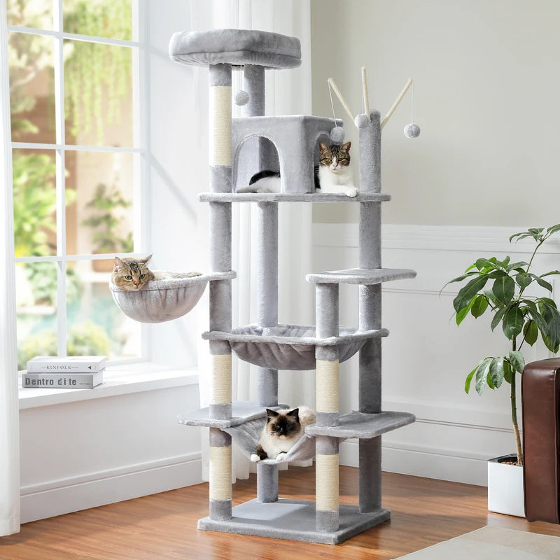 Large Multi-Level Cat Tree Tower with Scratching Posts and Caves for Indoor Cats