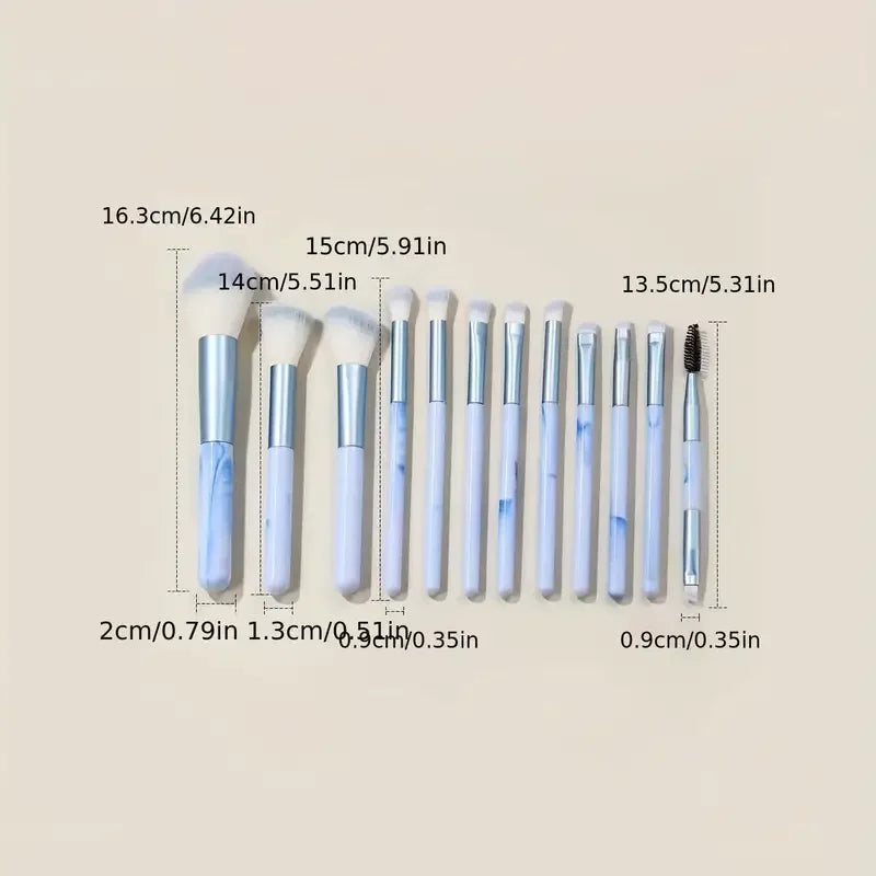 12-Piece Makeup Brush Set with Colorful Handles - Foundation, Blush, Eye Shadow & Blending Tools