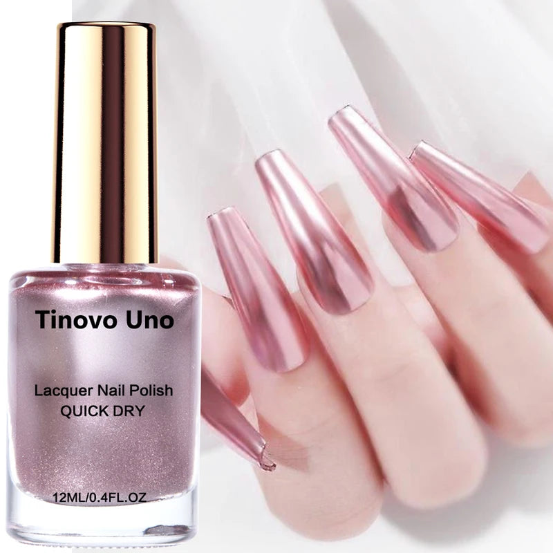 Metallic Rose Gold Nail Polish - Fast Drying Mirror Effect, Strengthens Nails, 12ml