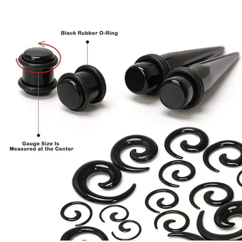 Ear Taper Kit Set for Body Piercing - Spiral Expander Plugs, 1.6mm-10mm