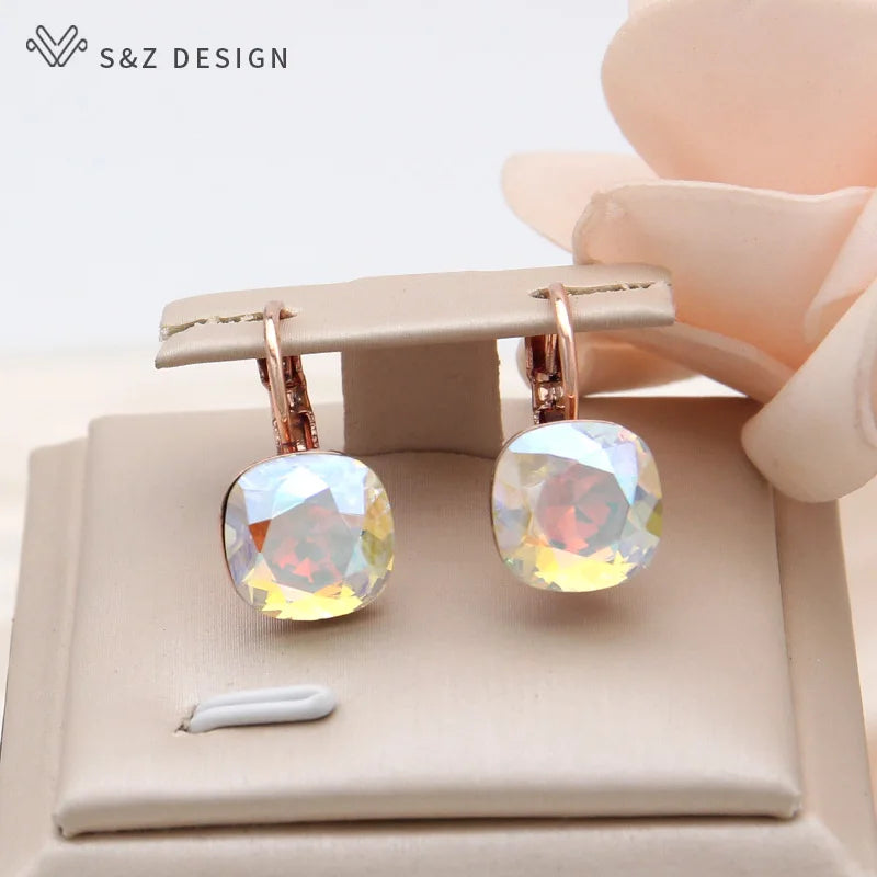 Colorful Crystal Dangle Earrings for Women Wedding Engagement Jewelry