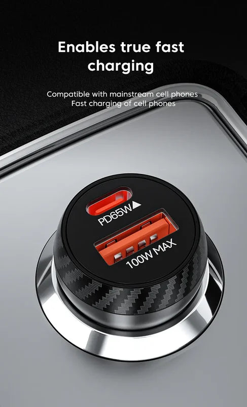 PD65W USB-C & USB-A Car Charger for iPhone Samsung Pixel 100W Max