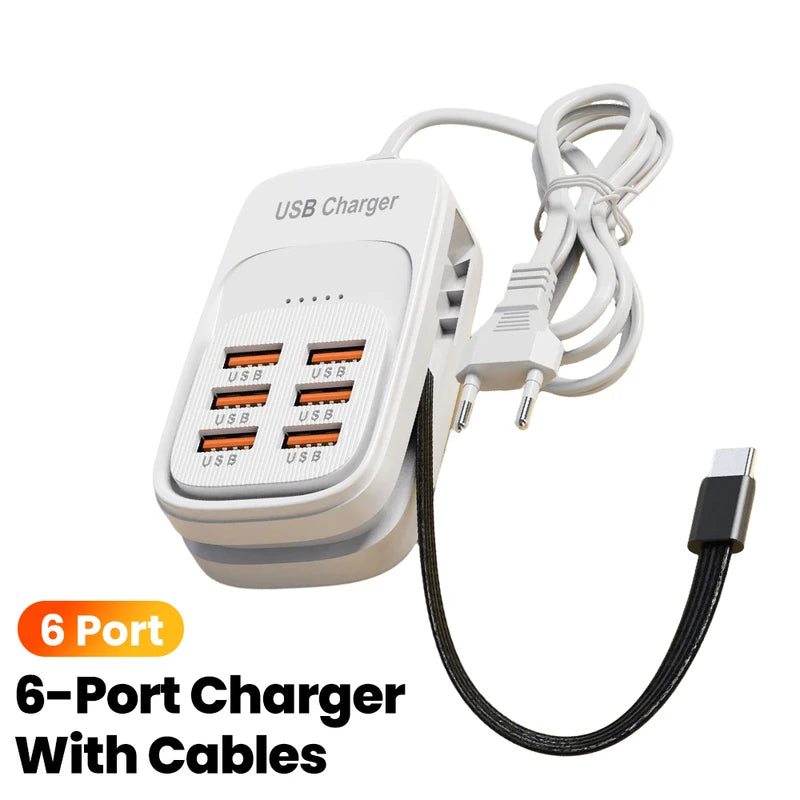 6 Port USB Fast Charger Power Strip with EU UK US Plugs for Phone Tablet Desktop Station