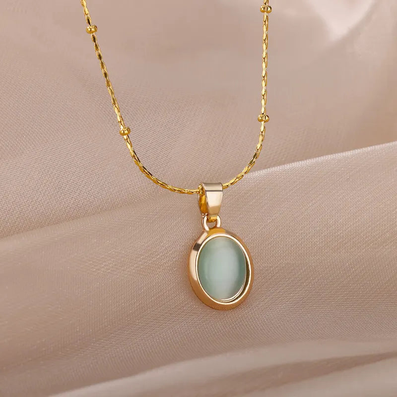 Oval Opal Necklace for Women - Stainless Steel Pendant Jewelry Gift