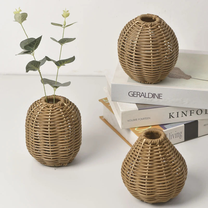 Handwoven Rattan-Style Vase for Flowers & Decor - Indoor Home Accent