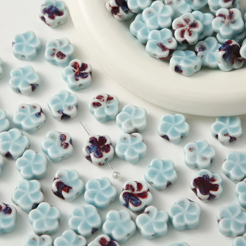 10PCS Retro Ceramic Glazed Flower Beads for Jewelry Making DIY Bracelets and Necklaces