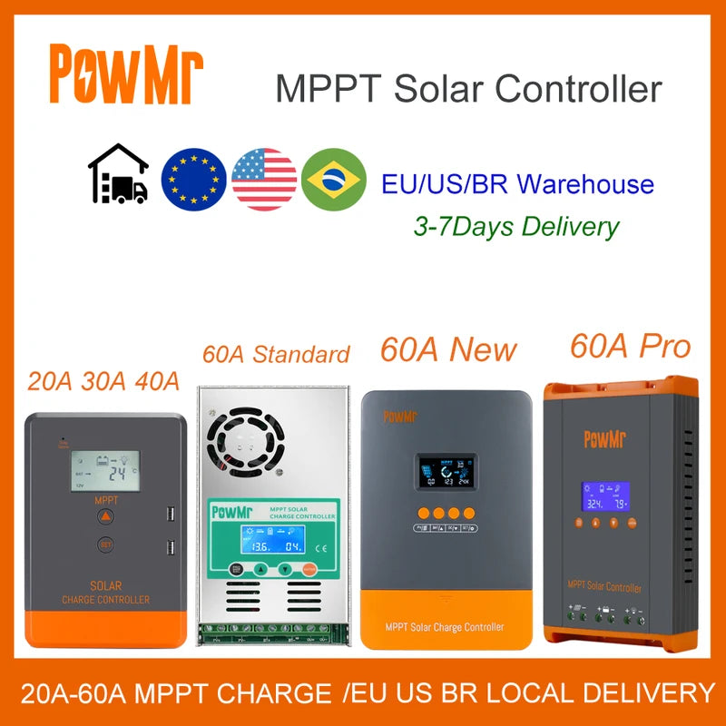 Solar Charge Controller MPPT 20A-60A LCD Auto Battery Regulator for 12V-48V Solar Panel