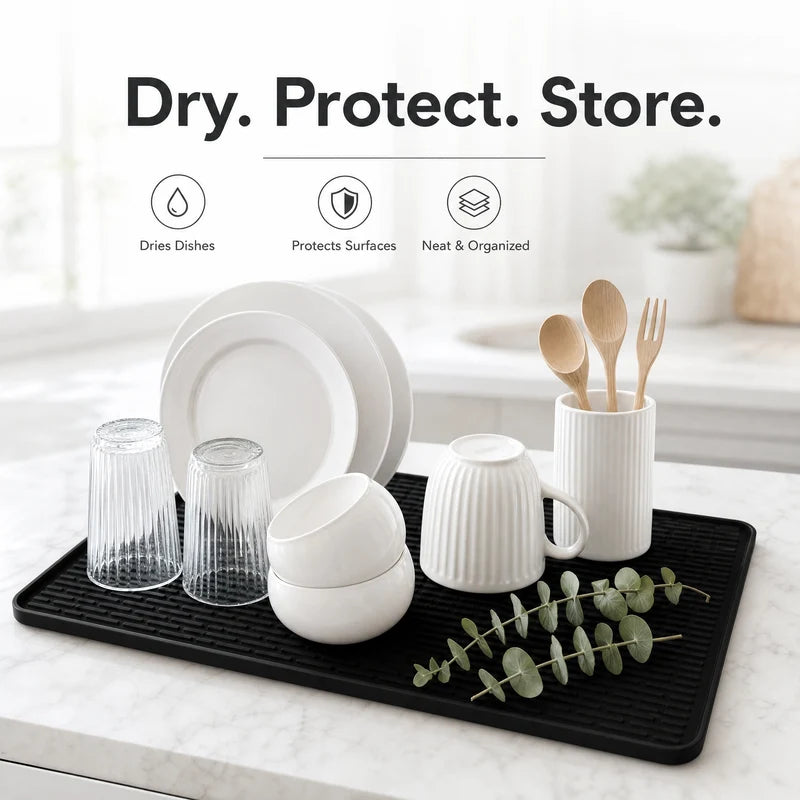 Silicone Dish Drying Mat - Non-Slip Waterproof Kitchen Counter Protector 70.5x50.3cm