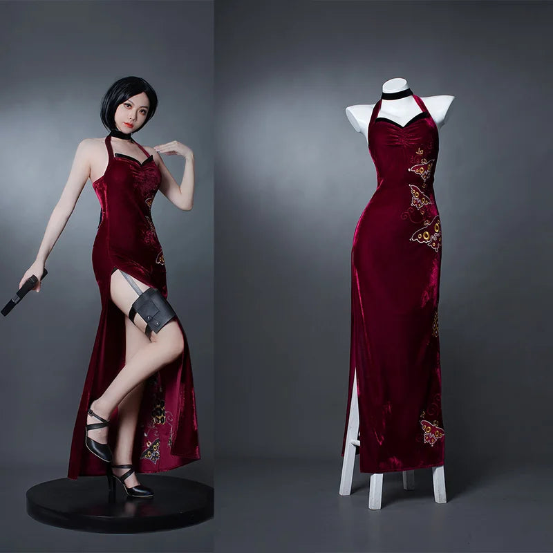 Evil Ada Wong Cosplay Costume Dress for Women Halloween Party
