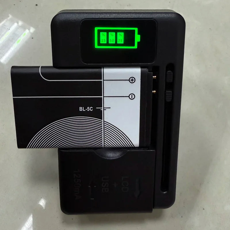 Universal Battery Charger with LCD Screen USB Port for 32-55mm Lithium-Ion Batteries, Multi-Voltage US UK EU Plug
