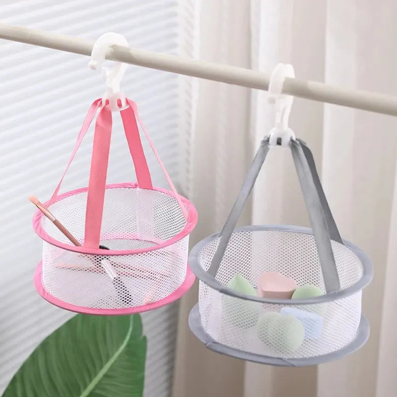 Makeup Brush and Powder Puff Storage Bag with Mesh Pocket for Air Drying