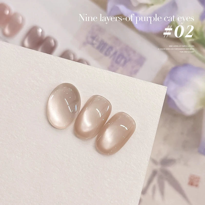 16Pcs Nail Art Gel Set - Fruit Series Moonlight Nude Pink Blue Purple Clear Glass Beads & Cat Eye Effects