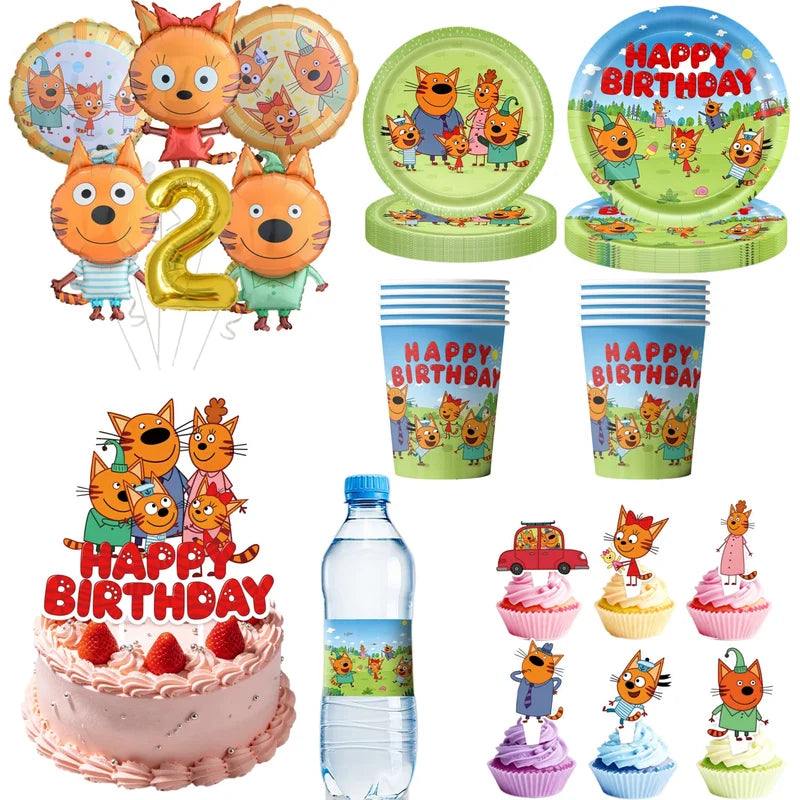 Little Kittens Party Tableware Set for Birthday Decorations - Plates Cups Napkins & Cake Decor