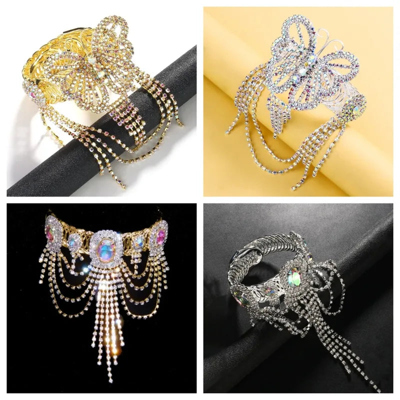 Fashion Adjustable Crystal Tassel Arm Chain Rhinestone Upper Arm Bracelet Party Jewelry