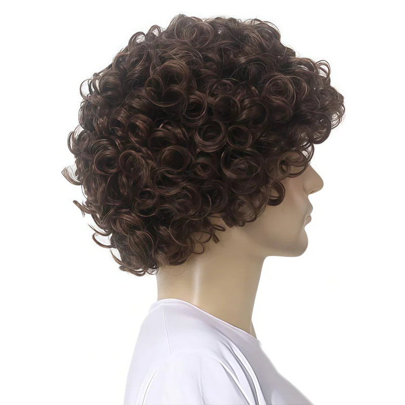 Brown Curly Short African-Style Wig for Men - California Style Role-Play Costume