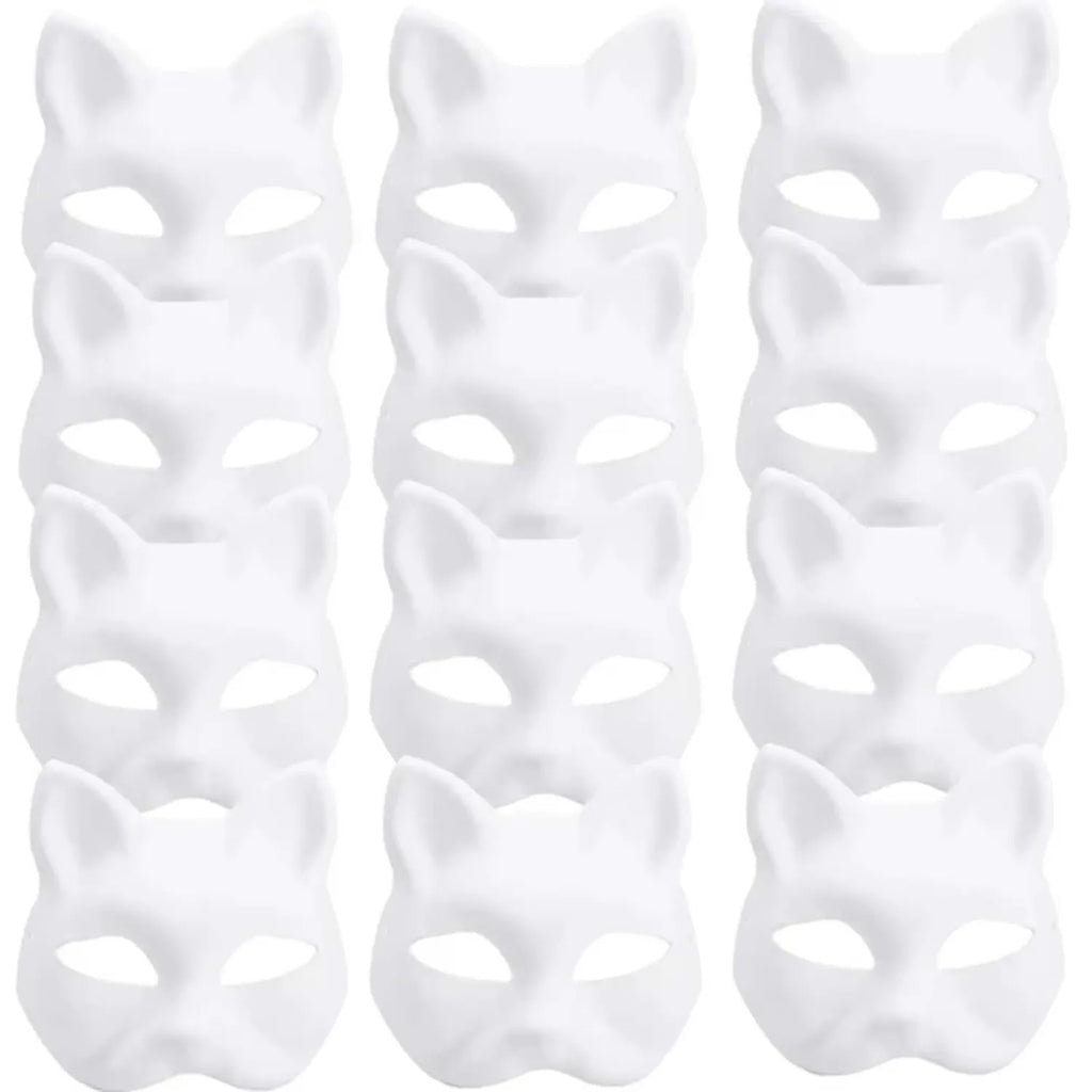 5Pcs White Cat Masks DIY Halloween Animal Half Face Masks for Cosplay and Party
