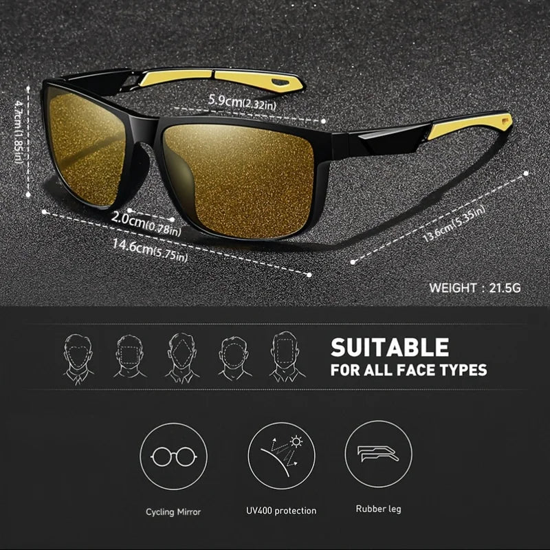 Square Yellow Night Vision Anti-Glare Goggles for Men Women Driving Fishing UV Protection