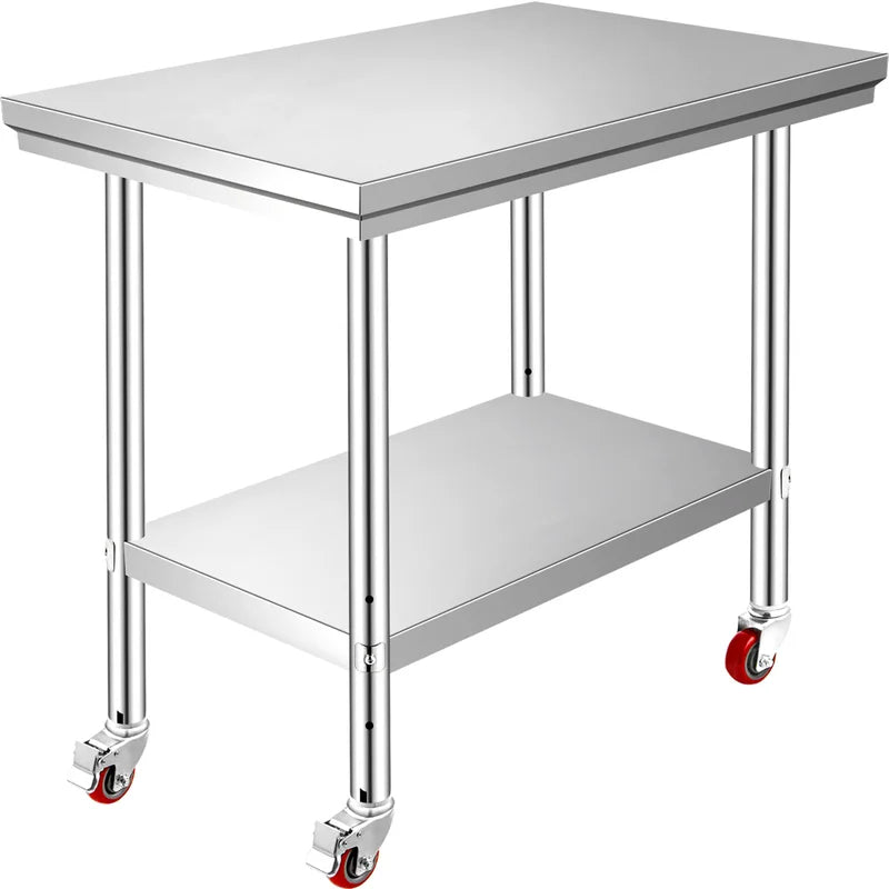 Stainless Steel Work Table with Casters - Commercial Kitchen & Storage Bench
