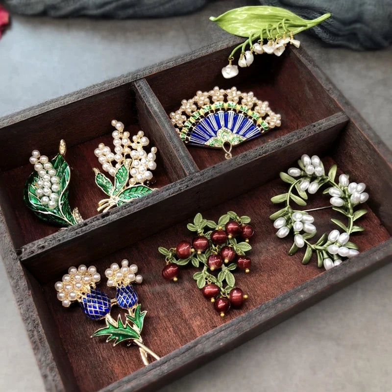 Antique Enamel Pearl Brooches for Women Wedding Party Gift Jewelry