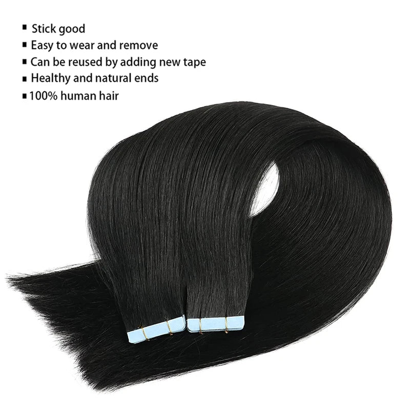 Tape-In Human Hair Extensions - Brazilian Real Hair, Discreet & Easy to Apply
