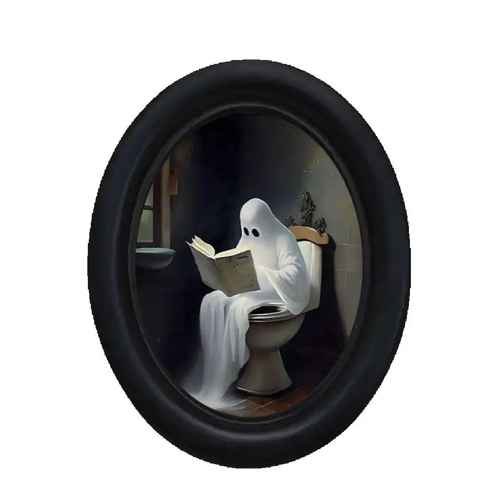 Halloween Ghost Toilet Reading Wooden Wall Art - Handmade Rustic Decor