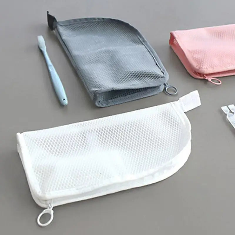 Clear Mesh Cosmetic Bag for Travel and Makeup Organization with Zipper Closure