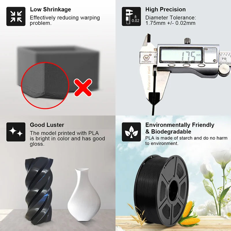3D Printer Filament Set PLA PETG Silk Wood Marble 1.75mm 5 Rolls 1.1KG