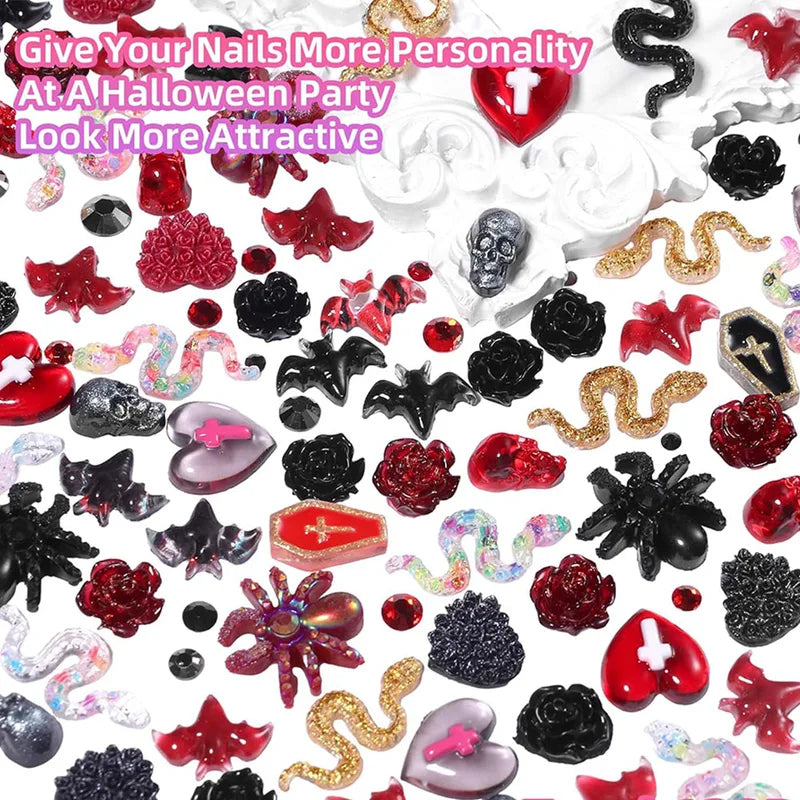 50pcs Halloween Nail Art Charms Resin Multi Shapes Spider Skull Ghost Acrylic Decorations