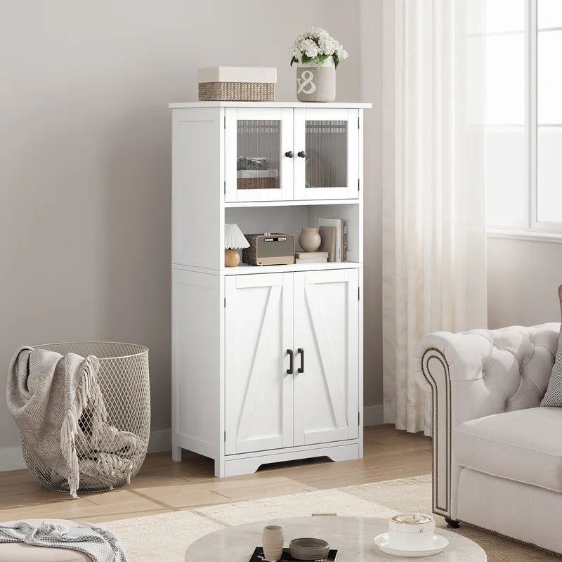 Modern Multipurpose Entryway Storage Cabinet with Glass Doors - Wooden Floor Organizer for Kitchen, Bathroom, Hallway