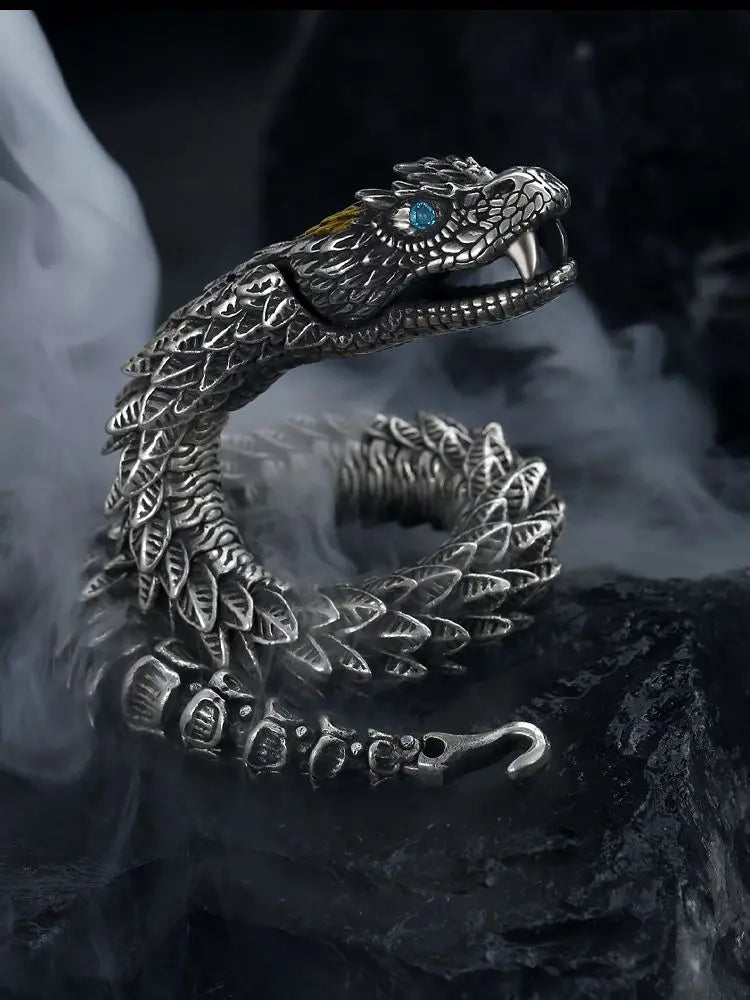Retro Handmade Men's Jewelry Bracelet with Medusa & Rattlesnake Design - High-End Hip-Hop Style