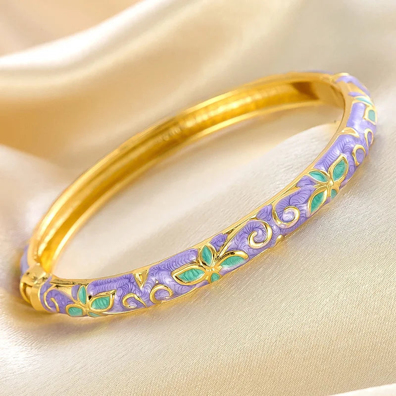 Colorful Enamel Flower Bangles for Women - Bohemian Style Minimalist Jewelry Gift
