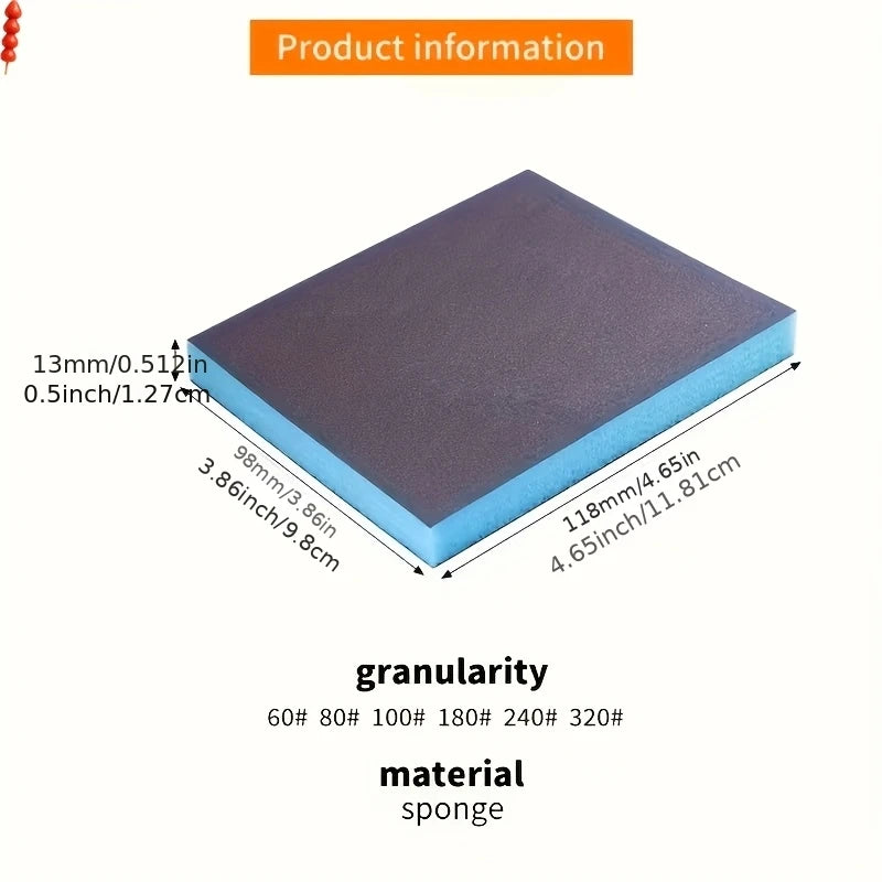 6-Grade Double-Sided Sanding Sponge - Washable & Reusable for Wood Metal Plastic Furniture Finishing