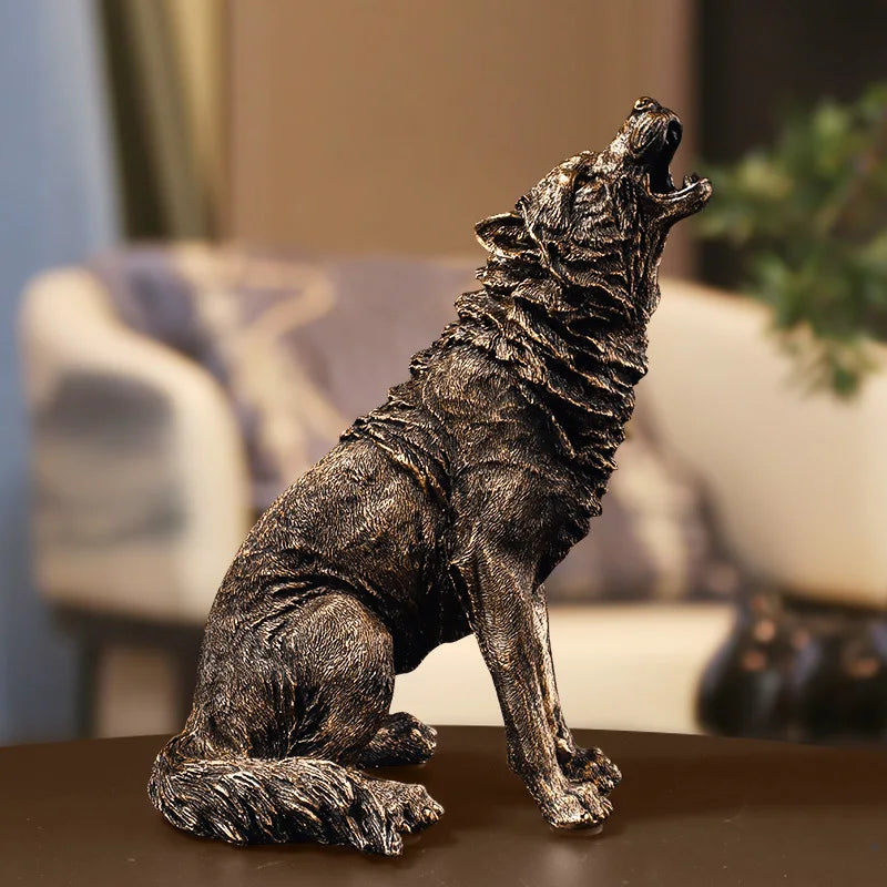 Roaring Wolf Resin Figurine - Animal Model Home Decor Ornament