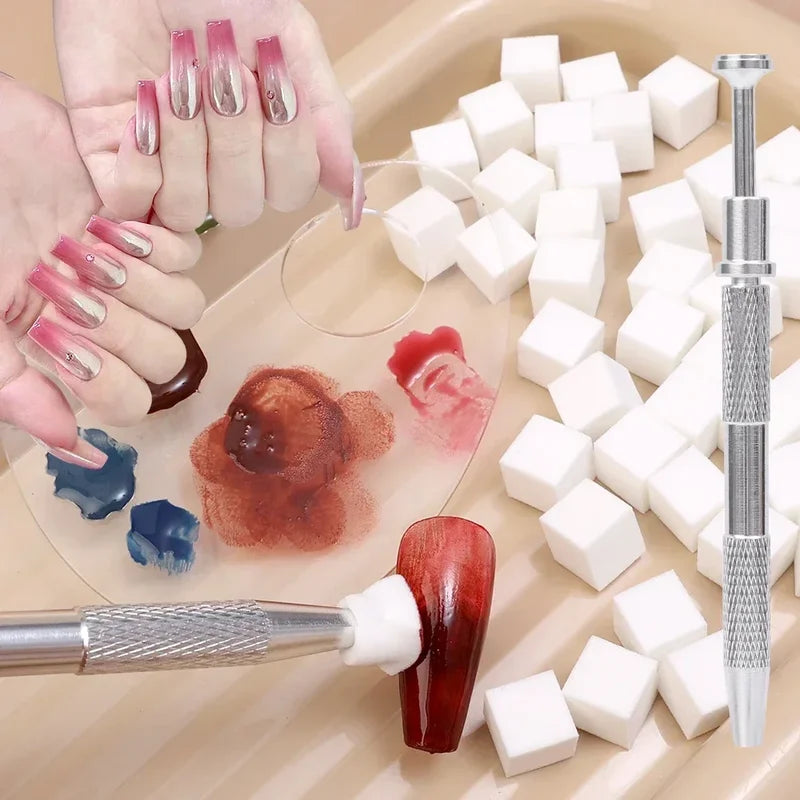 Mini Square Nail Art Sponge Set with Claw Grabber for Manicure & Nail Decoration