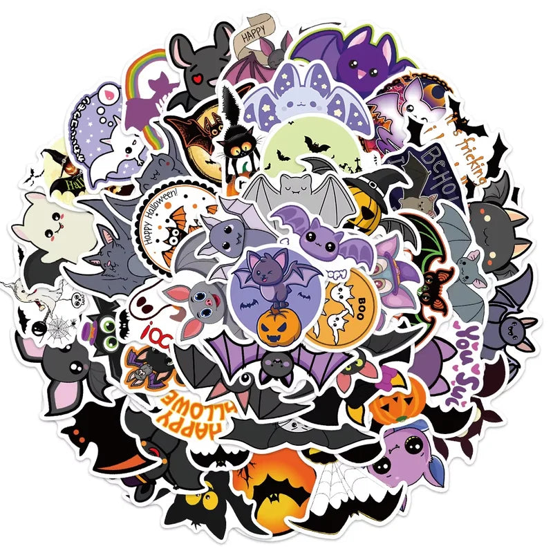 Halloween Bat Stickers Pack for Walls, Laptops & Streetwear - Purple, Red, White, Yellow