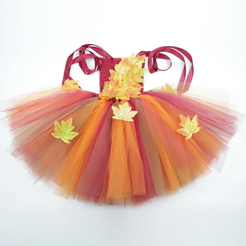 Kids Fairy Costume Dress for Girls Woodland Fall Tulle Princess Dress-Up Halloween Thanksgiving