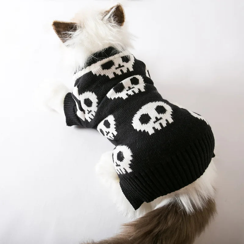 Halloween Pet Costume Skull Knitted Sweater for Cats and Dogs - Warm Spring & Autumn Wear