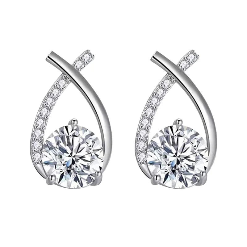 Cross Stud Earrings for Women Korean Style Crystal Jewelry Gift