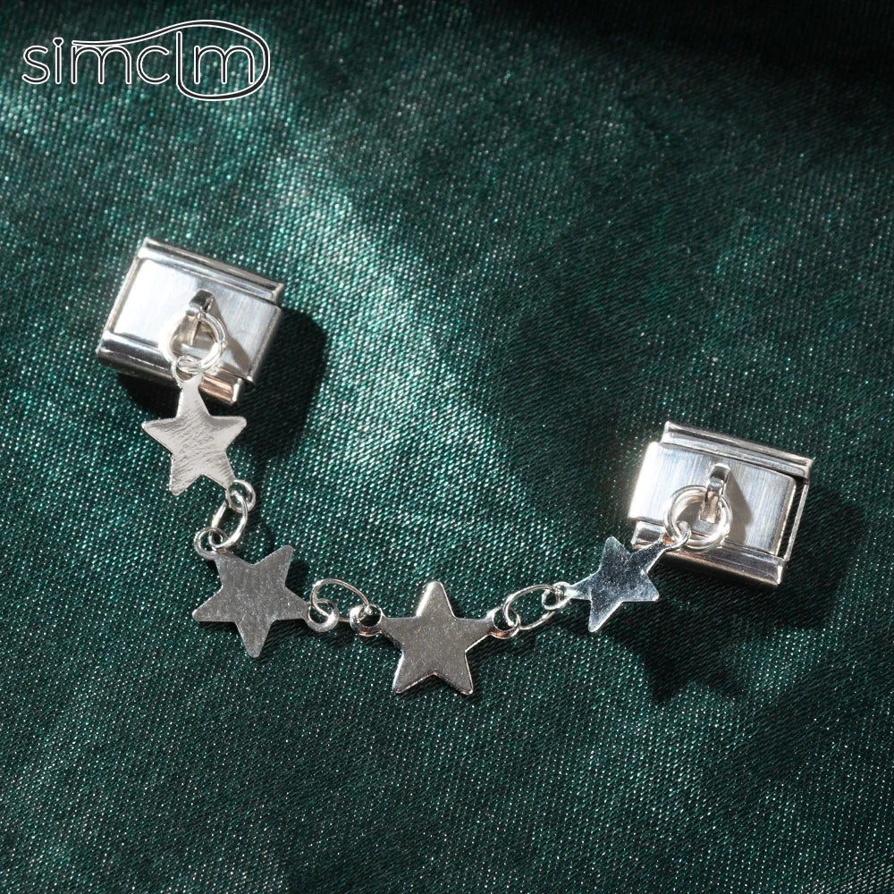 Star Love Italian Charm Bracelet Stainless Steel Beads Jewelry DIY Gift Fit 9mm