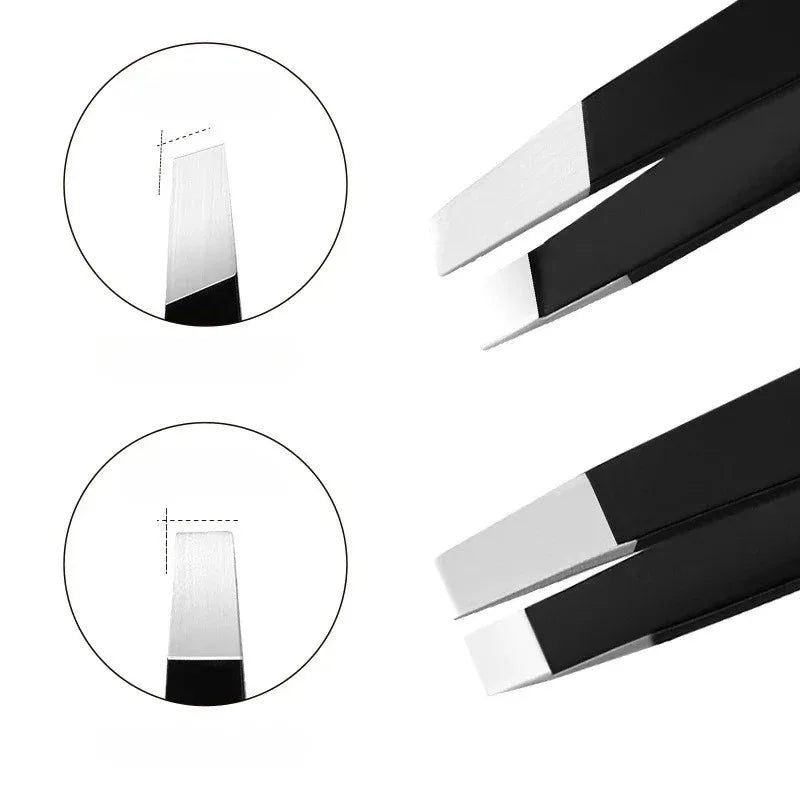 Stainless Steel Eyebrow Tweezer Set with Slant, Flat, Hook & Point Tips - Beauty Tools for Eyebrow Shaping & Ingrown Hair Removal