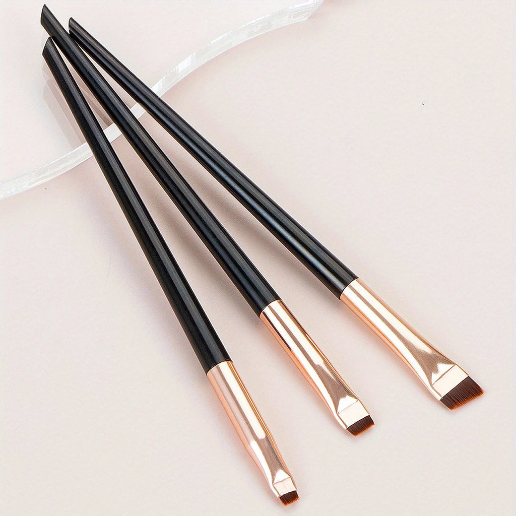 3-Piece Makeup Brush Set with Eyeliner, Eyebrow & Eye Shadow Brushes - Fine, Oblique & Ultra-Thin Tips