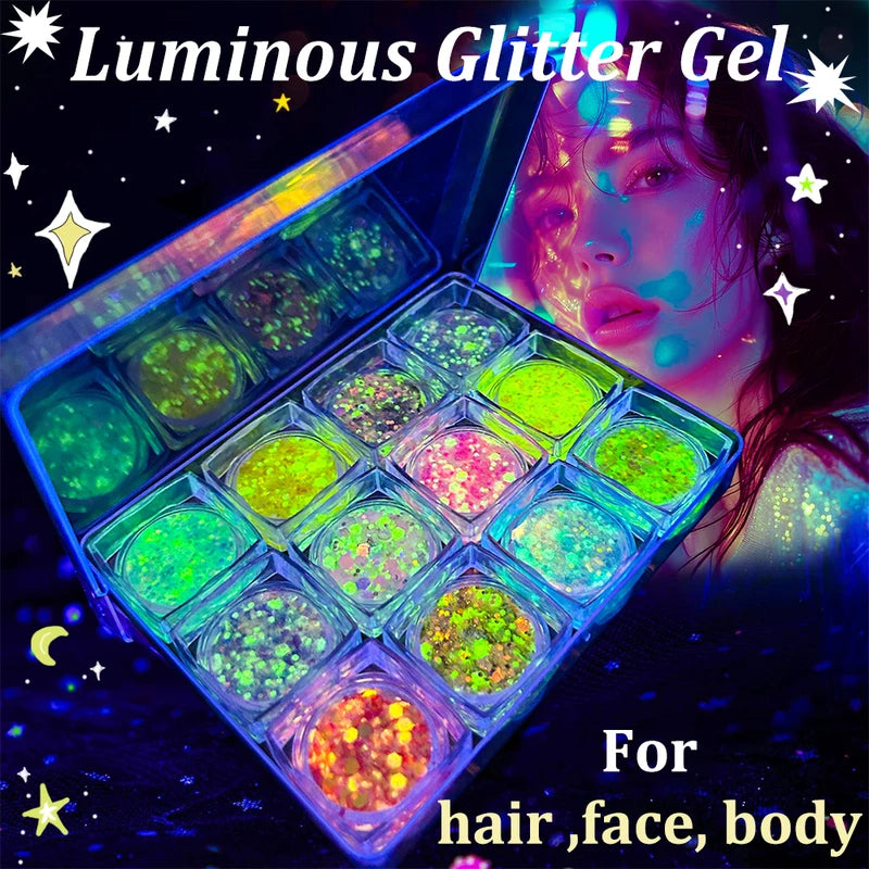 UV Glow Glitter Gel for Face & Body - Waterproof Long-Lasting Festival Makeup