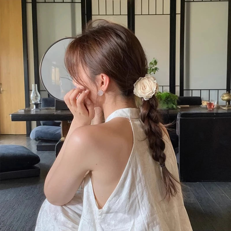 Elegant Rose Flower Hair Claw for Women Girls Floral Hair Accessory - 8cm