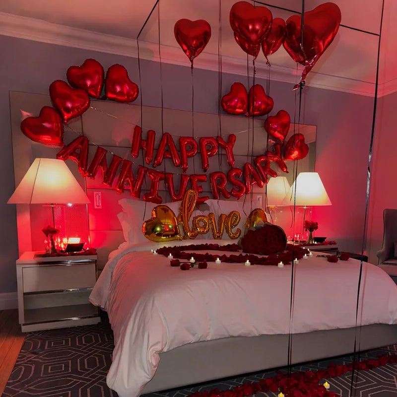 Anniversary Balloon Banner Rose Petals Decor for Wedding & Valentine