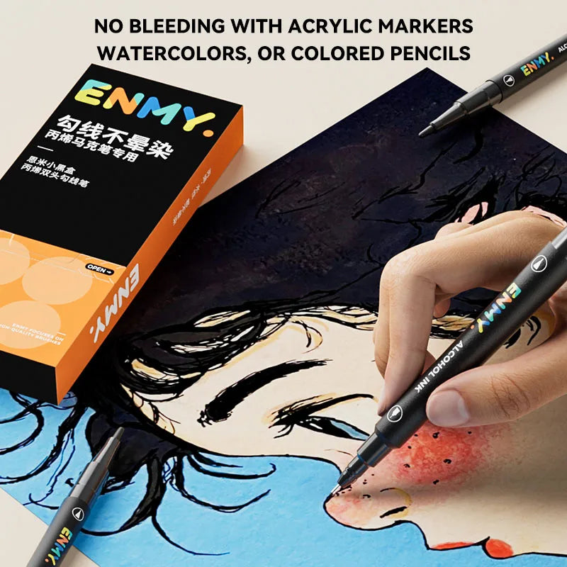 5pcs Black & White Art Markers Set for Hand Painting and Sketching - Fluorescent Highlighters