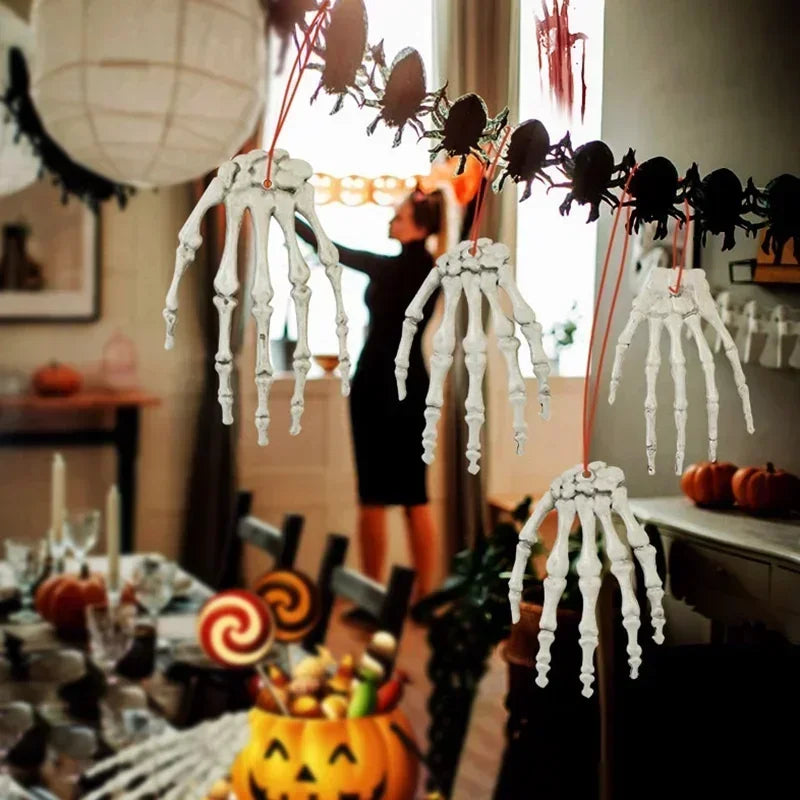Realistic Skeleton Hand Skull Halloween Decor Prop - Zombie Haunted House Scary Plastic Decoration
