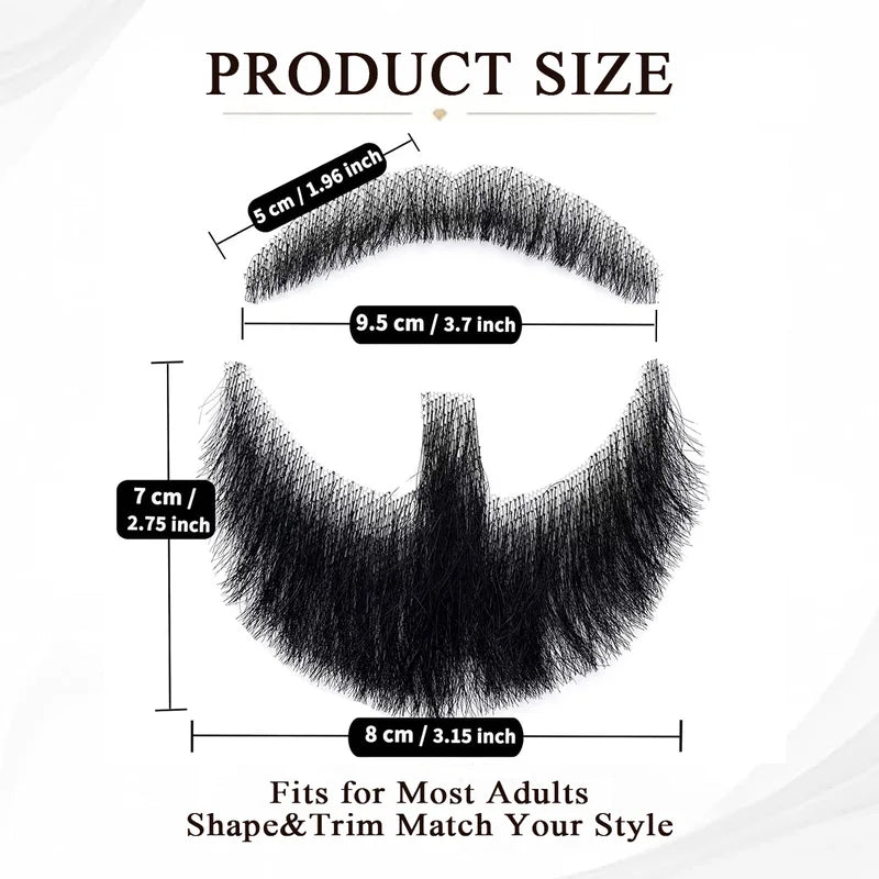 Realistic Fake Beard & Mustache - Human Hair, Invisible Lace, Cosplay Accessory